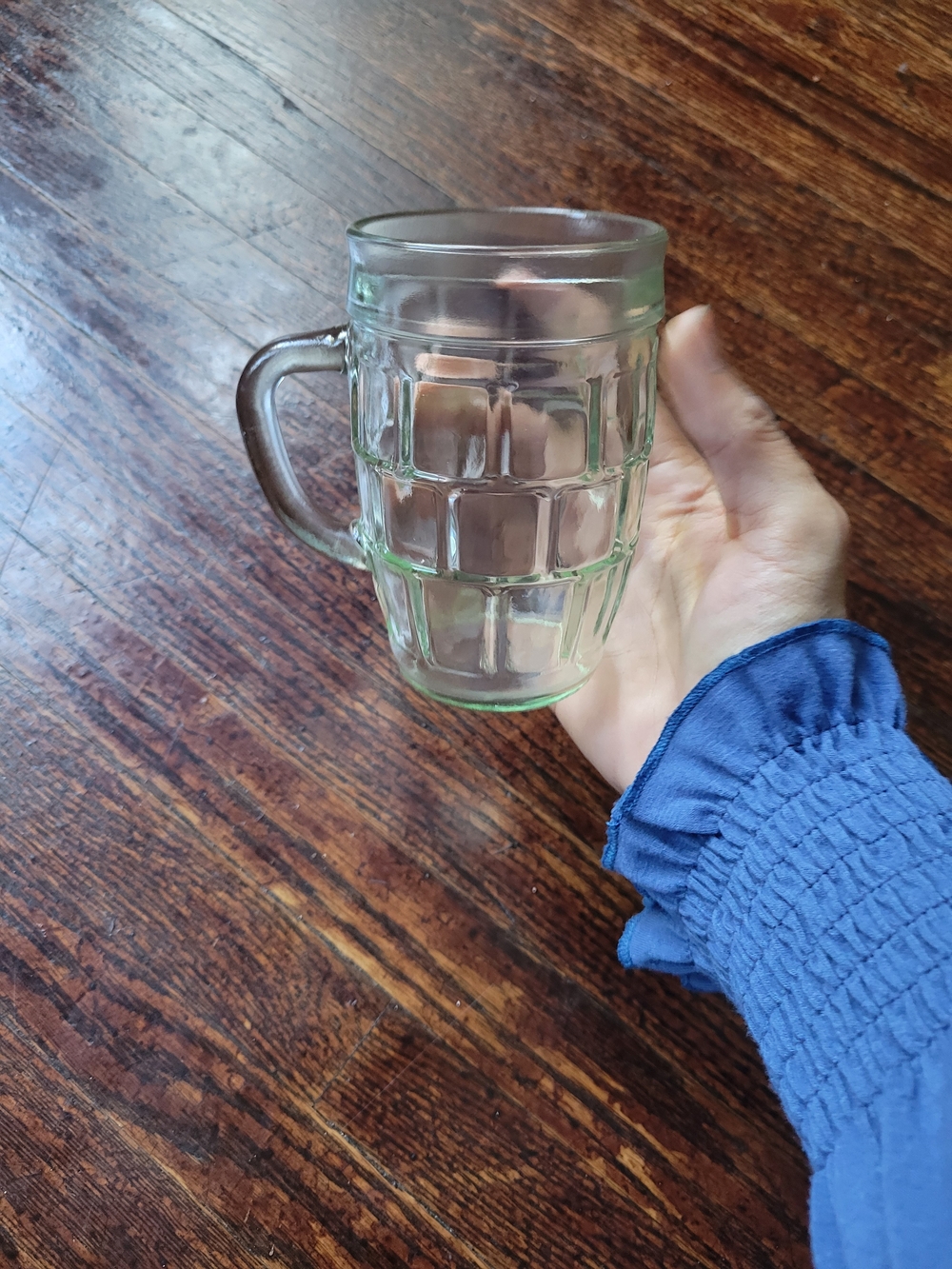 Anchor Hocking Vintage 1970's Child Sized Barrel Mug Light Green Glass